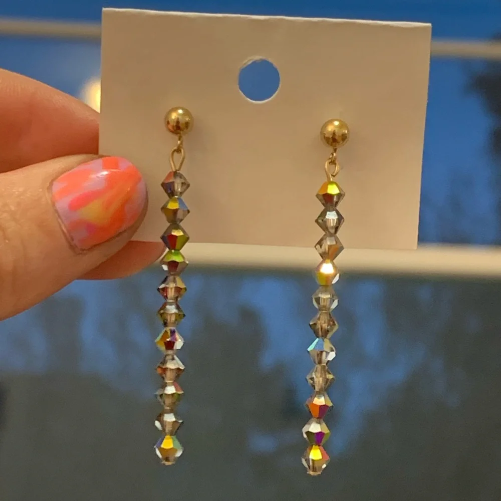 Swarovski Gold Stud Dangle Earrings ✨ - Picture 1 of 2